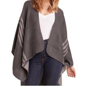 Gray Poncho Cardigan with Striped Detail
